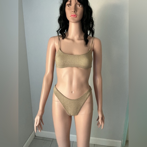LA Hearts by PacSun Gold California Lurex Sporty Bikini Bottom - Picture 3 of 13